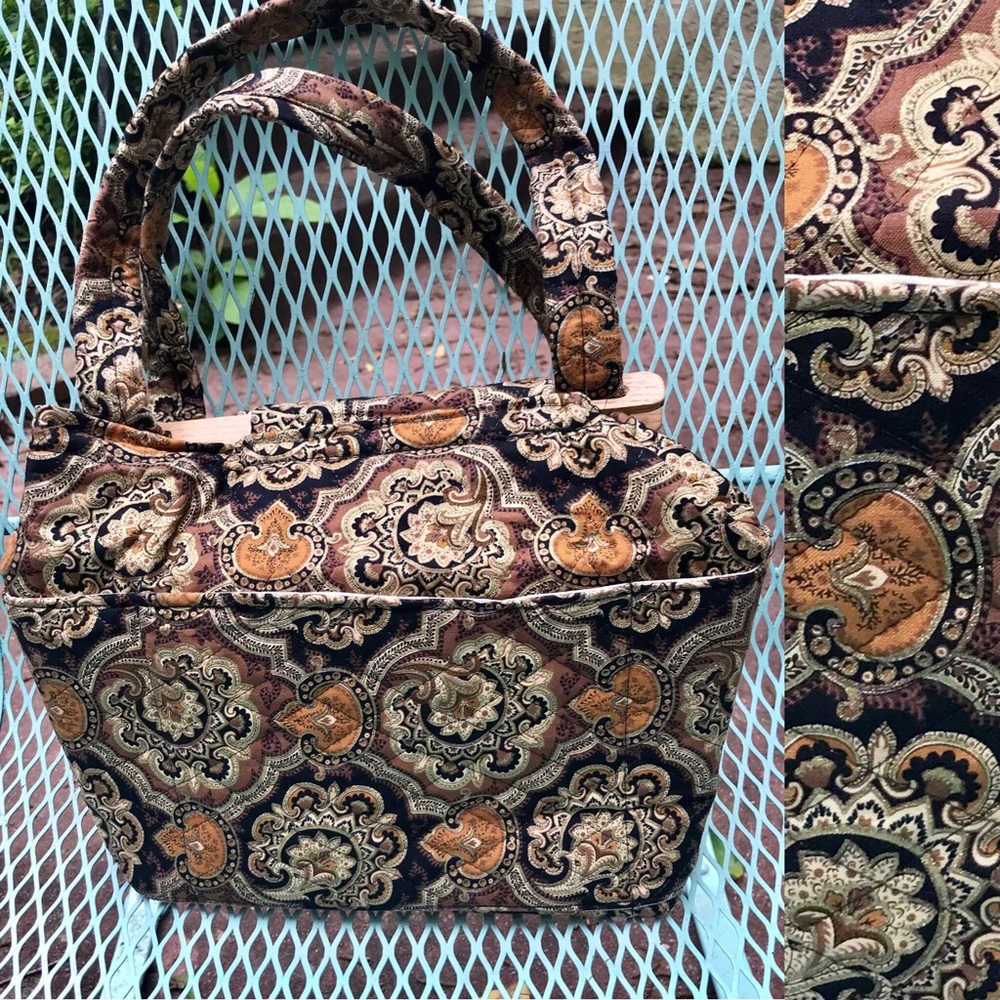 Vintage Quilt Paisley Purse Handmade Fabric & Wood